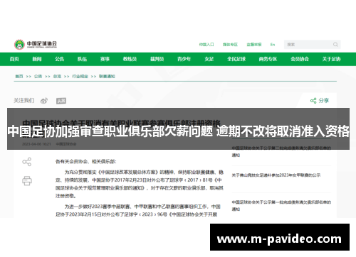 中国足协加强审查职业俱乐部欠薪问题 逾期不改将取消准入资格 中国足协加强审查职业俱乐部欠薪问题 逾期不改将取消准入资格